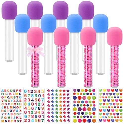 Newtay 12 Pcs Microphone Candy Tubes Kpop Themed Birthday Party Decor 10 Fake Plastic Microphone Prop Toy with Stickers for Karaoke Disco Singer Stage Favors Candy Not Included Purple Pink Blue