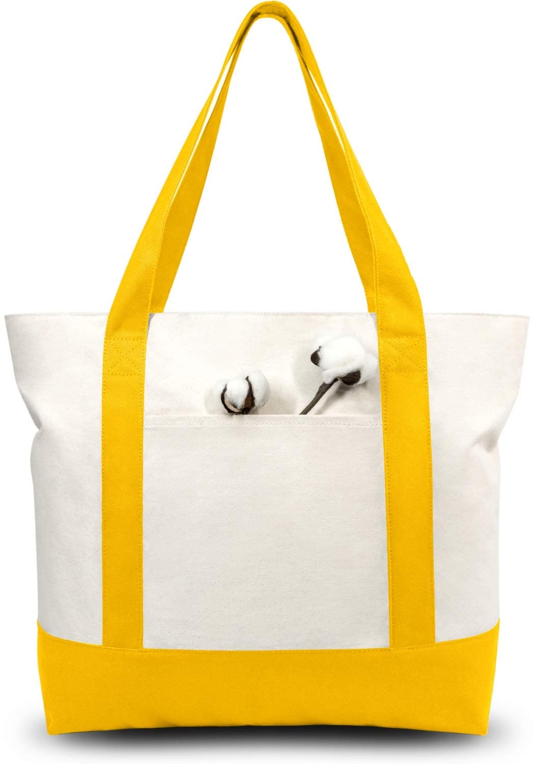TOPDesign 1Pack Canvas Tote Bag with an External Pocket Reusable Grocery Shopping Bag Top Zipper Closure Daily Essentials YellowNatural