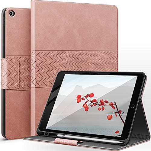 auaua Case for iPad 9th/8th/7th Generation 10.2 inch (2021/2020/2019 Released), with Pencil Holder, Vegan Leather, Auto Sleep/Wake Smart Cover (Pink)
