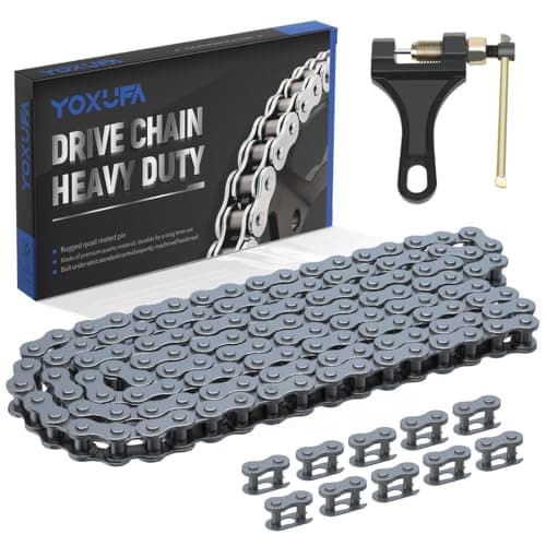 YOXUFA 420 Motorcycle Chain 132 Links for 50 70 90 110 125cc SSR TaoTao Coolster Apollo Baja Kazuma Chinese ATV 4 Wheeler Quad Pit Dirt Bike 212cc Go Kart Mini Bike Powersports Parts W/Chain Breaker