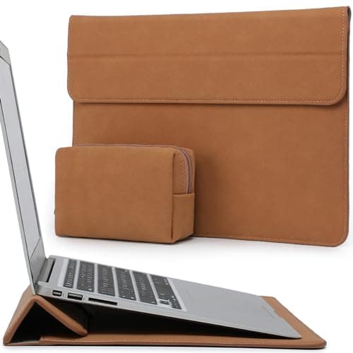 HYZUO 13 Inch Laptop Sleeve Case with Stand for 2025-2018 MacBook Air 13 M4 M3 M2 M1, 2025-2016 MacBook Pro 13 M2 M1, 13" iPad Pro/Air, Surface Pro 11/10/9, XPS 13, with Pouch, Brown
