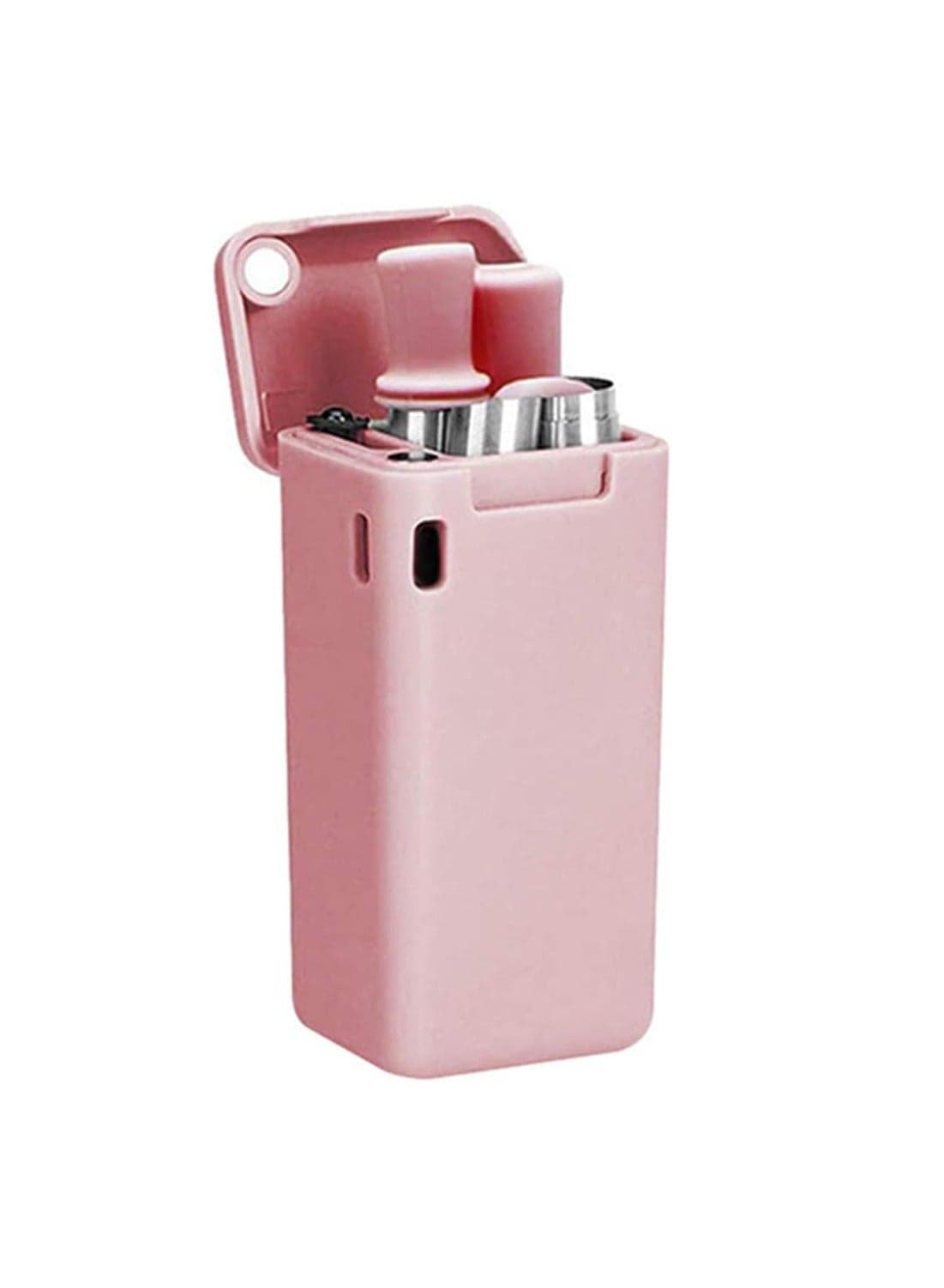 Foldable Straws with Storage Box, Reusable Folding Stainless Steel Straws, Portable Foldable Straws for Travel Home Work (Pink)