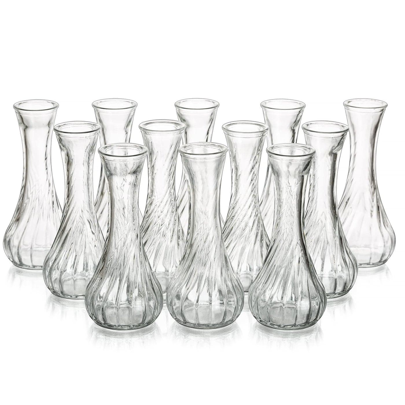 Hewory Glass Bud Vase for Flowers Set of 12 Small Vases in Bulk for Table Wedding Centrepiece Mini Ribbed Clear Rose Vase for Events Living Room Decorative Single Stem Flower Decoration