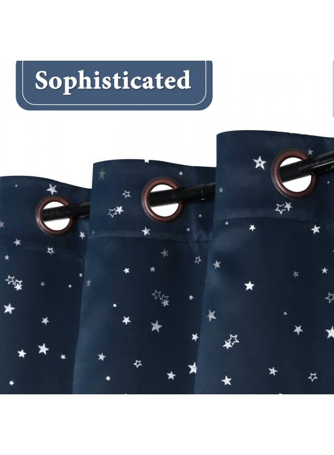 H.VERSAILTEX Blackout Star Curtains for Kids Room Boys Girls Twinkle Silver Stars Thermal Insulated Cute Thick Soft Curtain Drapes, Grommet Top, 1 Panel, 52" W x 63" L, Navy