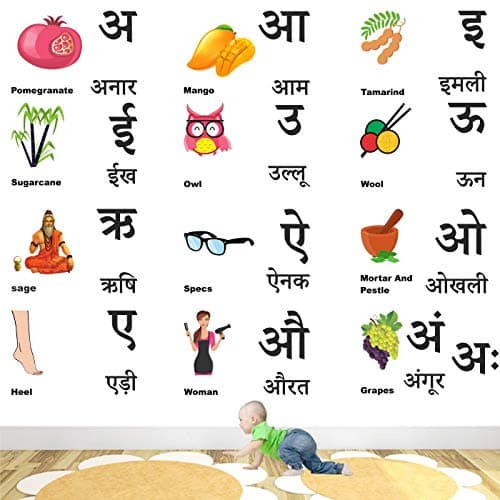 StickMe 'Hindi - Alphabets - Varnamala - Vowel - Svar - Baby - Kids - Learning Education Nursery Pre School Kinder Garden Self-Adhesive Wall Sticker' -SM731 (Multi Colour, Vinyl - 80cms X 80 cms)
