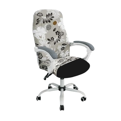 HOKIPO 'Elira Series' Printed Office Chair Cover for Desk Chair (Mid-Back) - 140 GSM Stretch Fabric - Durable & Anti-Slip - Fits Mid-Back Office Chairs, Feather Brown Floral - Medium (AR-5223-C1-M)