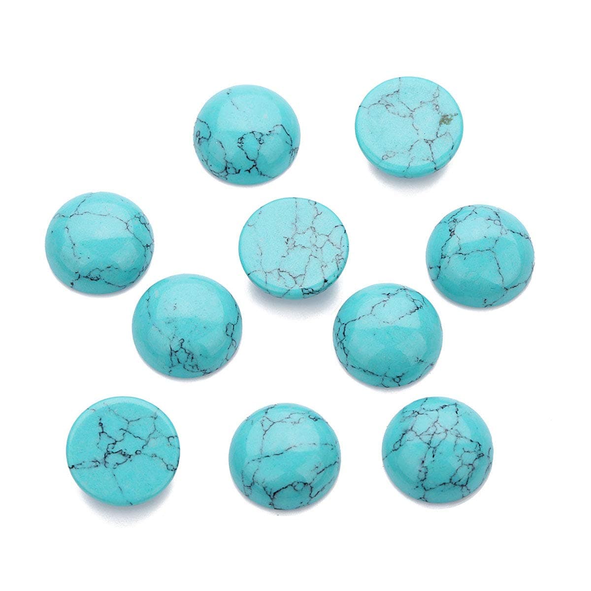 20PCS Blue Synthetic Turquoise Stone Cabochons Stone Jewelry Round FlatBack Design No Hole Beads Half Round Charms for Jewelry Making Dia8mm
