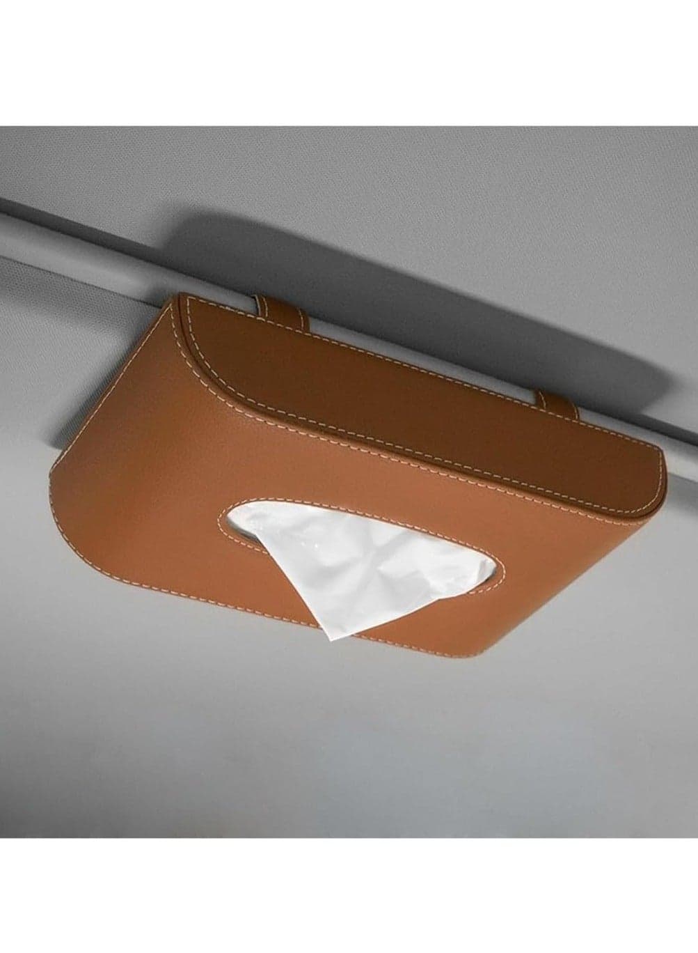 Car Tissue Holder, Leather Tissue Dispenser Sunscreen, Rectangular Cardboard Mask Holder with Tissue Refill Pack, Car Accessories for Hanging Tissue Clips