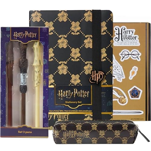 Get Trend Harry Potter Gifts Stationary Set with Cute Notebook Ball Point Wand Pens Pencil Case Stickers Cute Stuff Hogwarts Journal Accessories Black Harry Potter