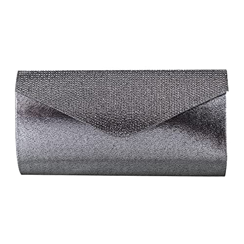 Mochi Gun Metal Faux Leather Secure Magnet Snap Party Clutch For Women