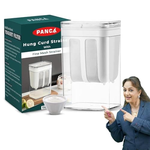 PANCA Hung Curd Strainer Box | Curd Maker and Greek Yogurt Maker - 1100ml Fine Mesh Strainer with Lid | Multifunctional Yoghurt Filter (White)