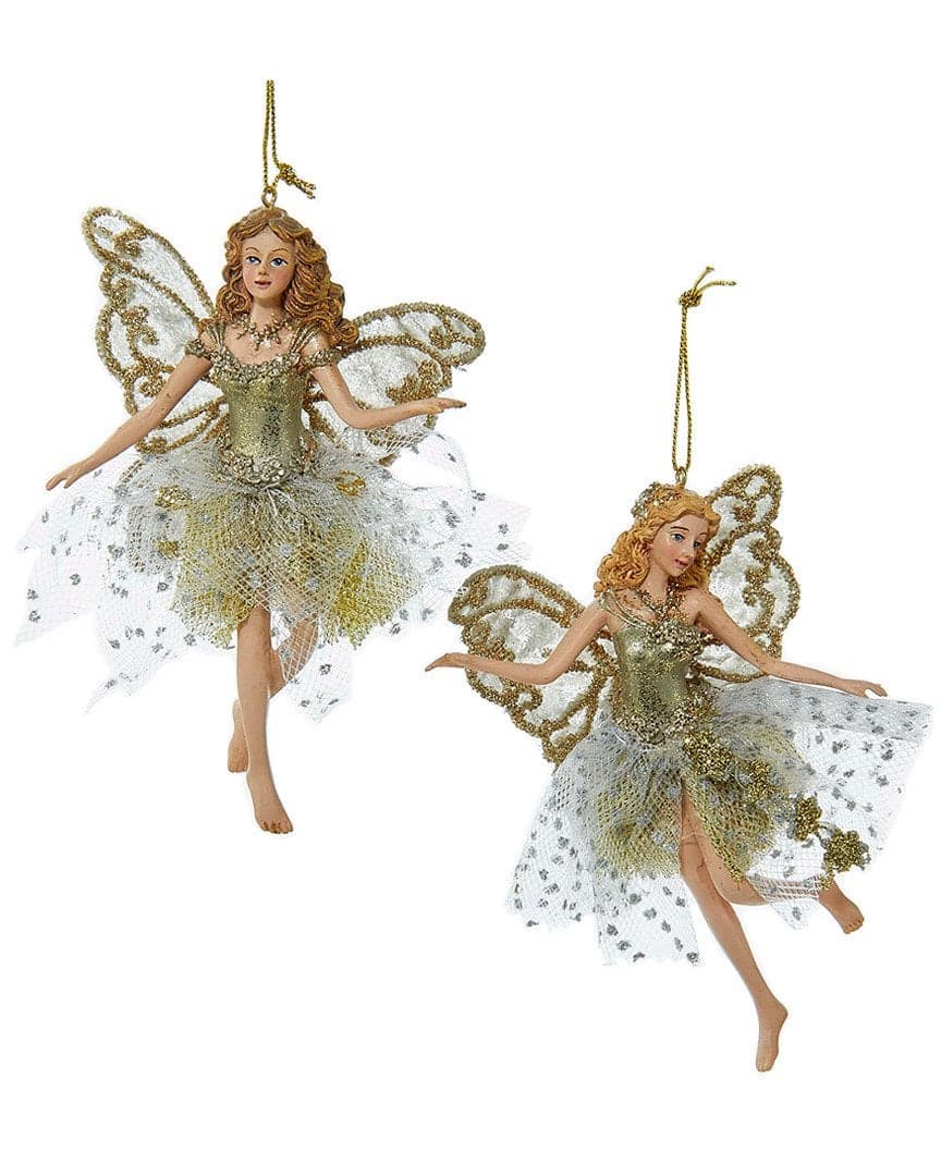 Kurt Adler Resin Platinum Fairy Ornament Pair 5Inch Christmas