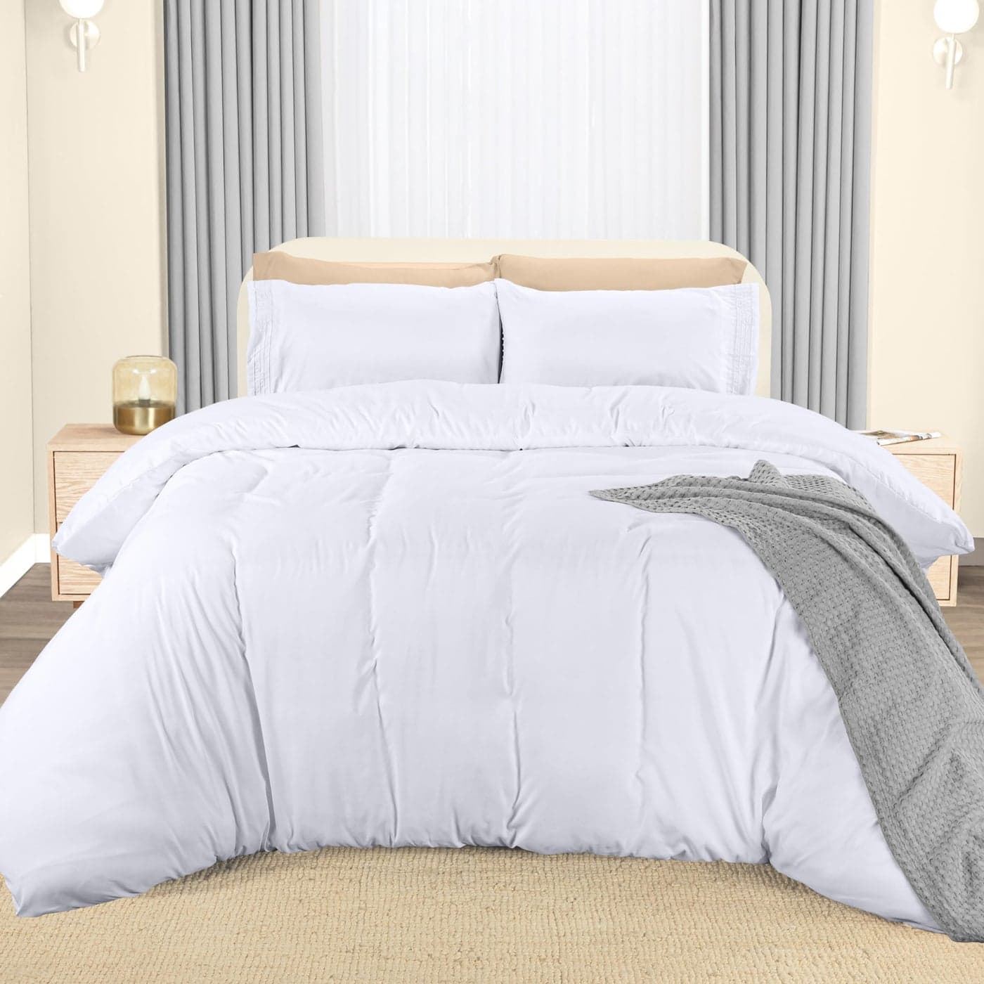 Utopia Bedding Double Duvet Cover Set Duvet Cover Double with Embroidered Pillowcases Soft Microfibre Polyester Bedding White