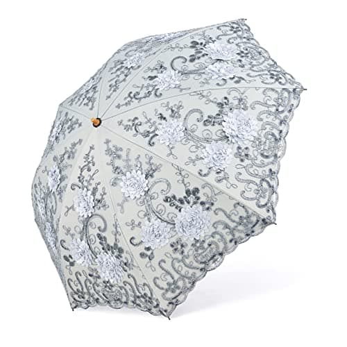 BABEYOND Lace Parasol Ultraviolet-Proof Folding Umbrella UPF50+ Vintage Flower Embroidery Umbrella for Wedding Party and Photo Shooting (Gray)