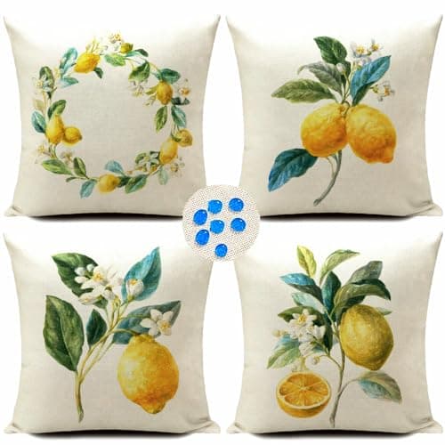 HUASHUZI Summer Pillow Covers Outdoor Waterproof Lemon Decor Yellow Cushions Throw Pillows Case 18x18 Inch Set of 4 Patio Furniture Pillows Decorative for Home Garden Sofa Couch