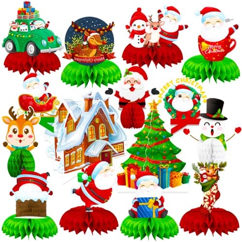 15PCS Christmas Party Honeycomb Centerpieces Christmas Party Table Decoration With Santa Claus Christmas Tree Snowman for Holiday XMAS Supplies Christmas Party Supplies