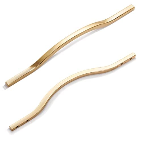 Goo-Ki Low Profile Brushed Brass Cabinet Pulls, Double Hole Centers (6.3''/7.6'') Zinc Alloy Handle for Drawer Cupboard Wardrobe,6 Packed