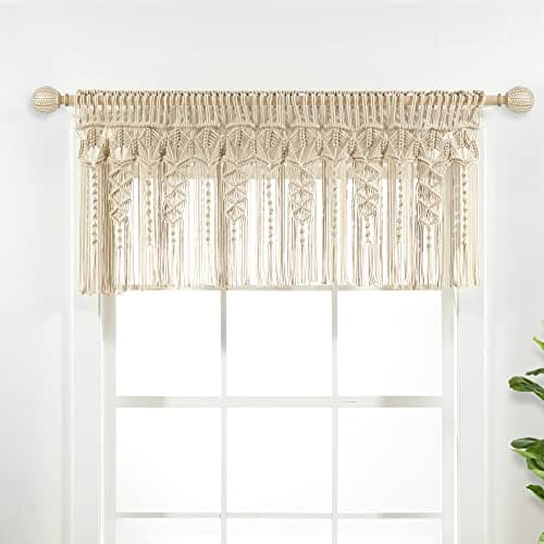Lush Decor Boho Macrame Textured Cotton Valance, 50" W x 20" L, Neutral - Boho Kitchen Curtains & Wall Decor - Macrame Valance - Bathroom Window Curtains