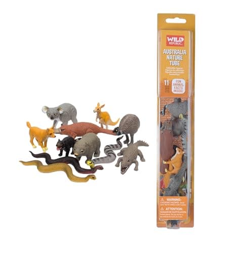 Wild Republic Australia Toy Figures Kangaroo Crocodile Koala Platypus Wombat Emu Dingo Tasmanian Devil Snakes Gifts for Kids 11Piece Set Multi 15076