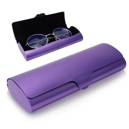 Hifot Aluminium Glasses Case, Slim Reading Glasses Case, Portable Purple Eyeglass Spectacles Protection Hard Shell Case