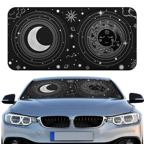 Windshield Sun Shade Foldable Car Front Window Covers for Car Accessories Sun Heat UV Rays Visor Protector Protection for Universal Cars SUV Truck Sun Moon