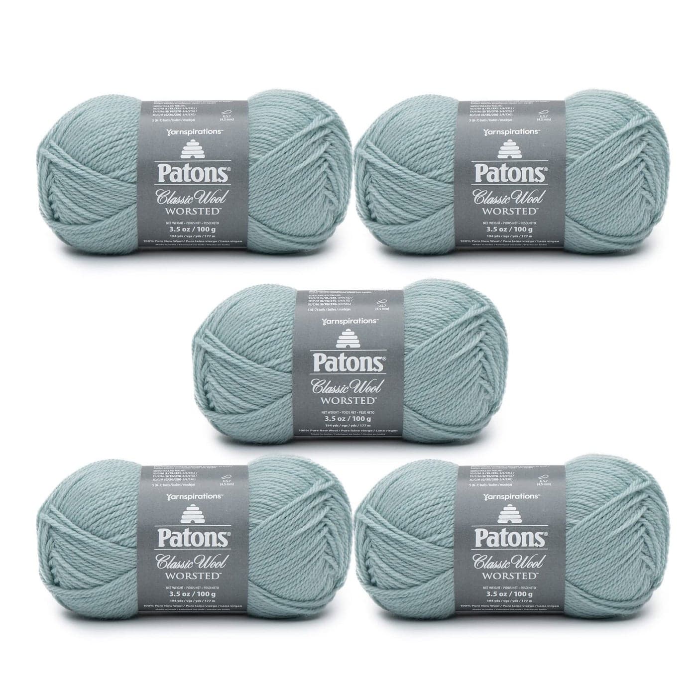 Patons Classic Wool Seafoam Yarn 5 Pack of 35oz100g Wool 4 Medium 210 Yards KnittingCrochet
