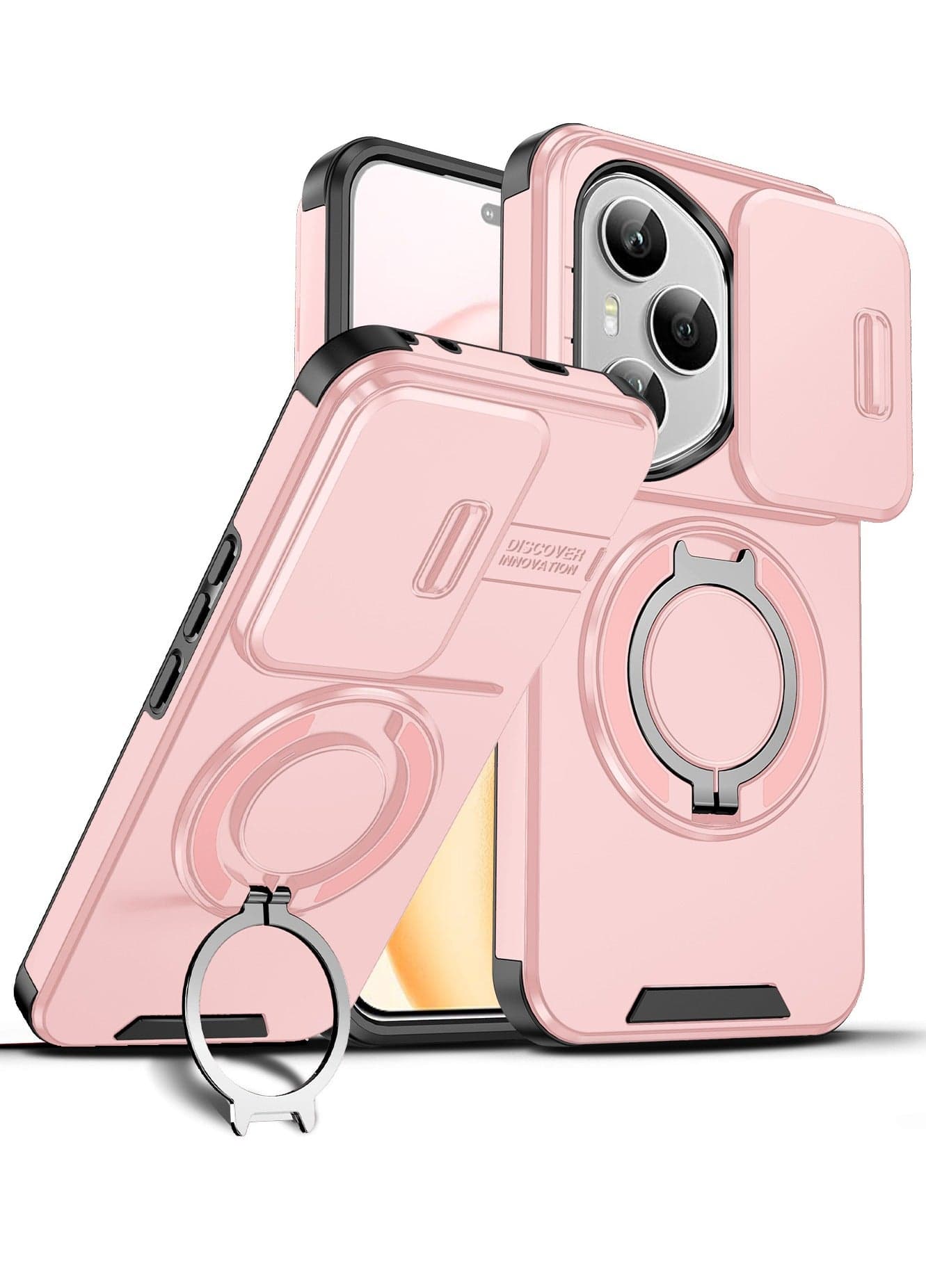 Case Compatible with Honor 400 Pro, Built-in 360° Rotatable Ring Stand Sliding Lens Protection, Anti-fingerprint Protective Cover for Honor 400 Pro 5G