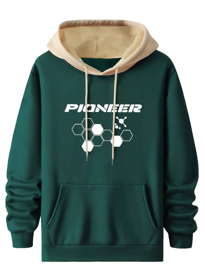 TAGDO® Men's Casual Woolen Hoodie with Unique Letter Patterns | Hoodie for Man | Sweatshirt for Man (Hexa-HDY-2043-Dark Green-XXL)