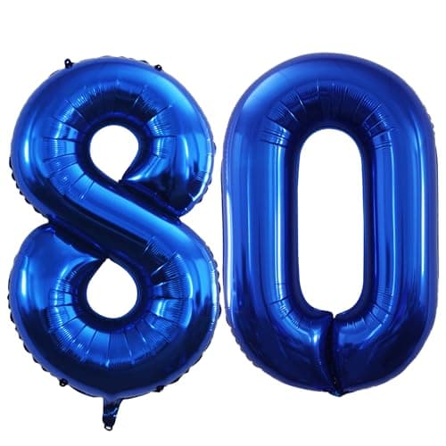 GOER Number 80 Balloons for 80th Birthday Party Decorations42 Inch Jumbo Foil Helium Balloons for 80th Anniversary Blue