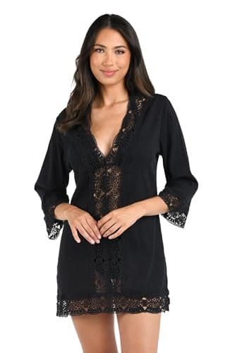 La Blanca Women's Lace V-Neck Tunic Dress, Black/Island Fare Print, Extra Small