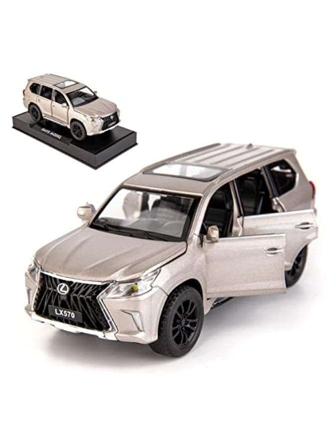 BDTCTK 132 Scale Zinc Alloy Pull Back Toy Car Lexus LX570 Off Road Luxury SUV Model with Sound and Light Kids Gift Silver
