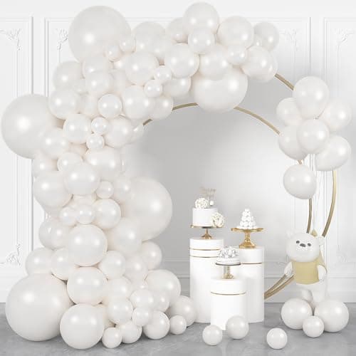 Ouddy Life 164Pcs Pearl White Balloons Different Sizes 18 12 10 5 Pearl White Latex Balloon Garland Arch Kit for Birthday Party Wedding Bridal Baby Shower Anniversary Graduation Decorations