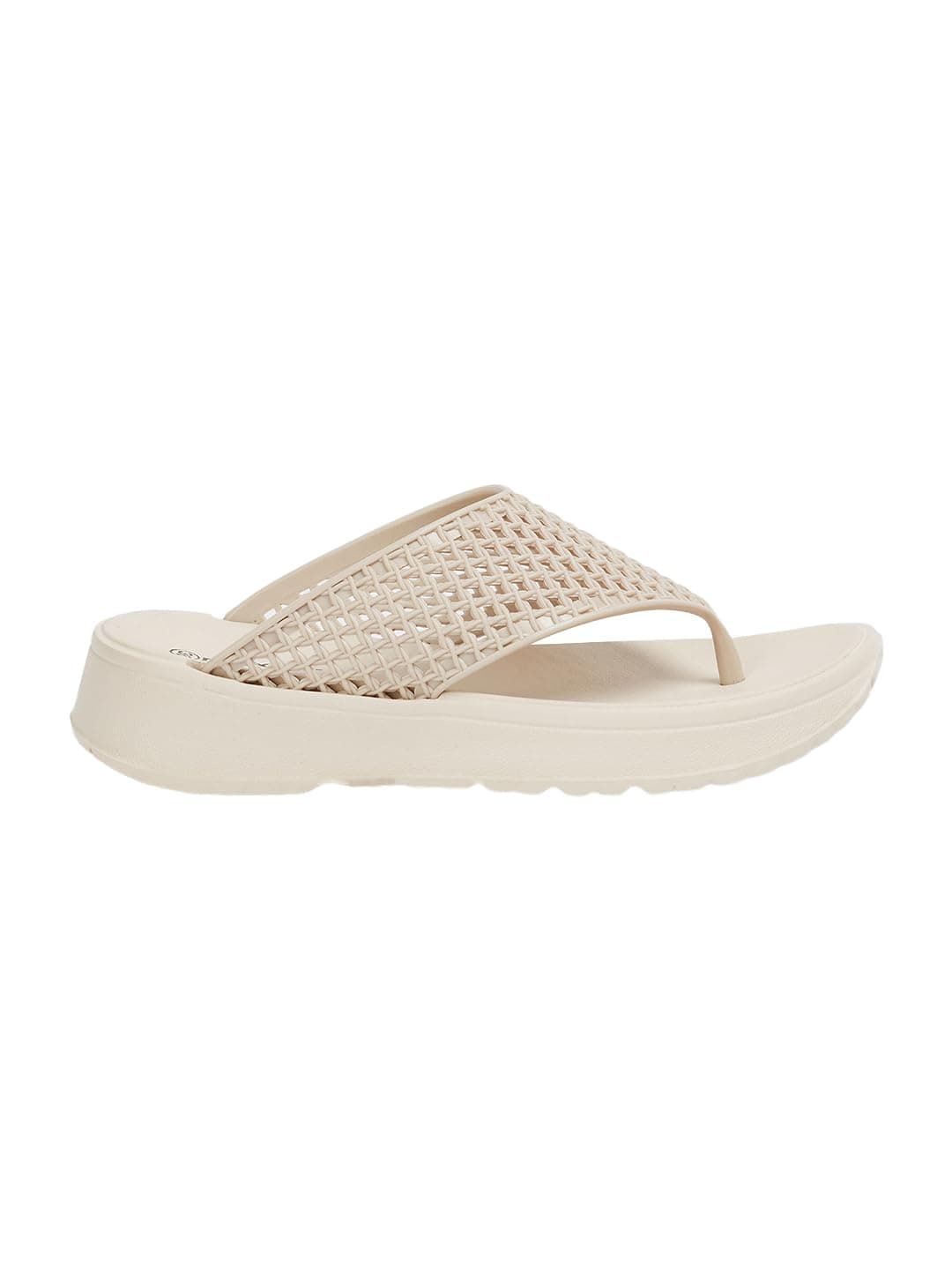 Women Textured Flip Flops, Beige, 39