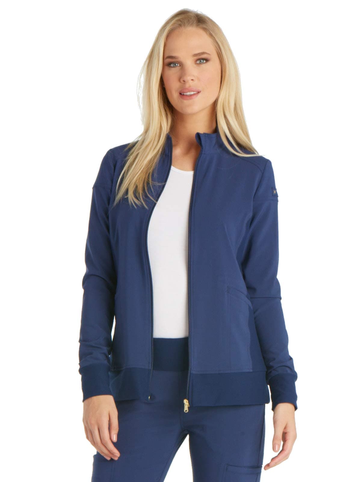 iflex by Cherokee Uniforms Zip Front Scrub Jackets for Women Plus Size CK303, 4XL, Navy