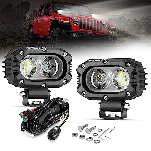 Auxbeam 4 Inch LED Pod, Square Pod Light with 5050 LED White Flood Beam Offroad Driving Fog Light with Wiring Harness for Jeep Wrangler Truck Pickup SUV ATV UTV (2 Pcs)