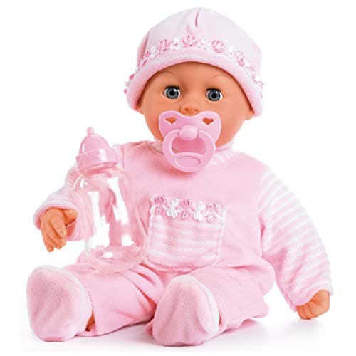 Bayer First Words Baby Doll with Sounds and Accessories 15 Inch SoftBody Realistic Baby Sounds Includes Pacifier and Bottle in Soft Pink