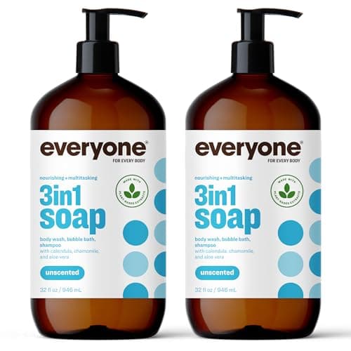 Everyone 3-in-1 Soap, Body Wash, Bubble Bath, Shampoo, 32 Ounce (Pack of 2), Unscented, made for Men and Women