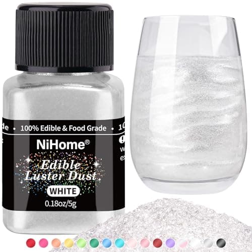 NiHome Edible Food-Grade Glimmer Powder Glitter Luster Dust Metallic Food Decorating Sprinkle Glimmery Dust for Drink Wine Beverage Cake Candy Dessert Bakery Restaurant Vegan (0.18oz/5g, White)