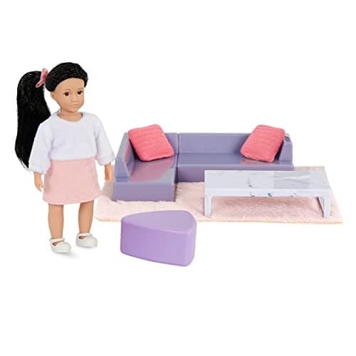 Lori Yunis Cozy Sofa Set Mini Doll Living Room Furniture 6Inch Doll Dollhouse Accessories Sofa Pouffe Table Rug Pillows Play Set for 3 Years