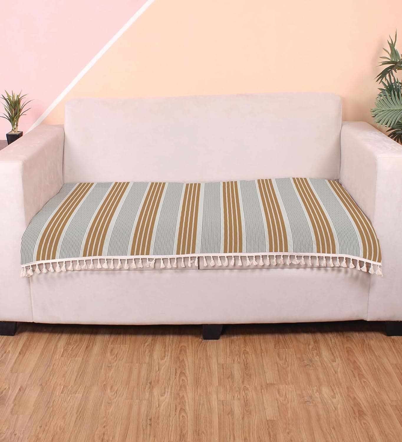 STITCHNEST 3 Seater Printed Quilted Velvet Sofa Slip Cover Protector with Tassels