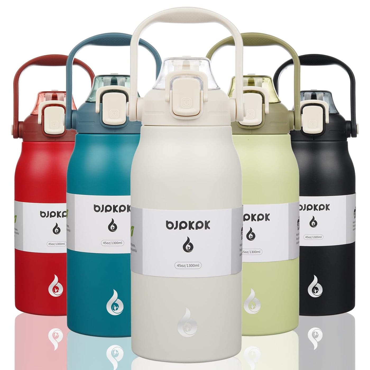 BJPKPK Insulated Water Bottles with Straw 45 oz Stainless Steel Metal Water Bottle with Onehanded Opening Lid BPA Free Reusable Jugs for Gym Sports OutdoorsWhite