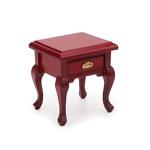 Miniature Furniture 112 Bedside Table Dollhouse Accessories Wooden Nightstand Vintage Living Room Bedroom Scene Bedroom Bedsides End TableHouse Model Decoration Red