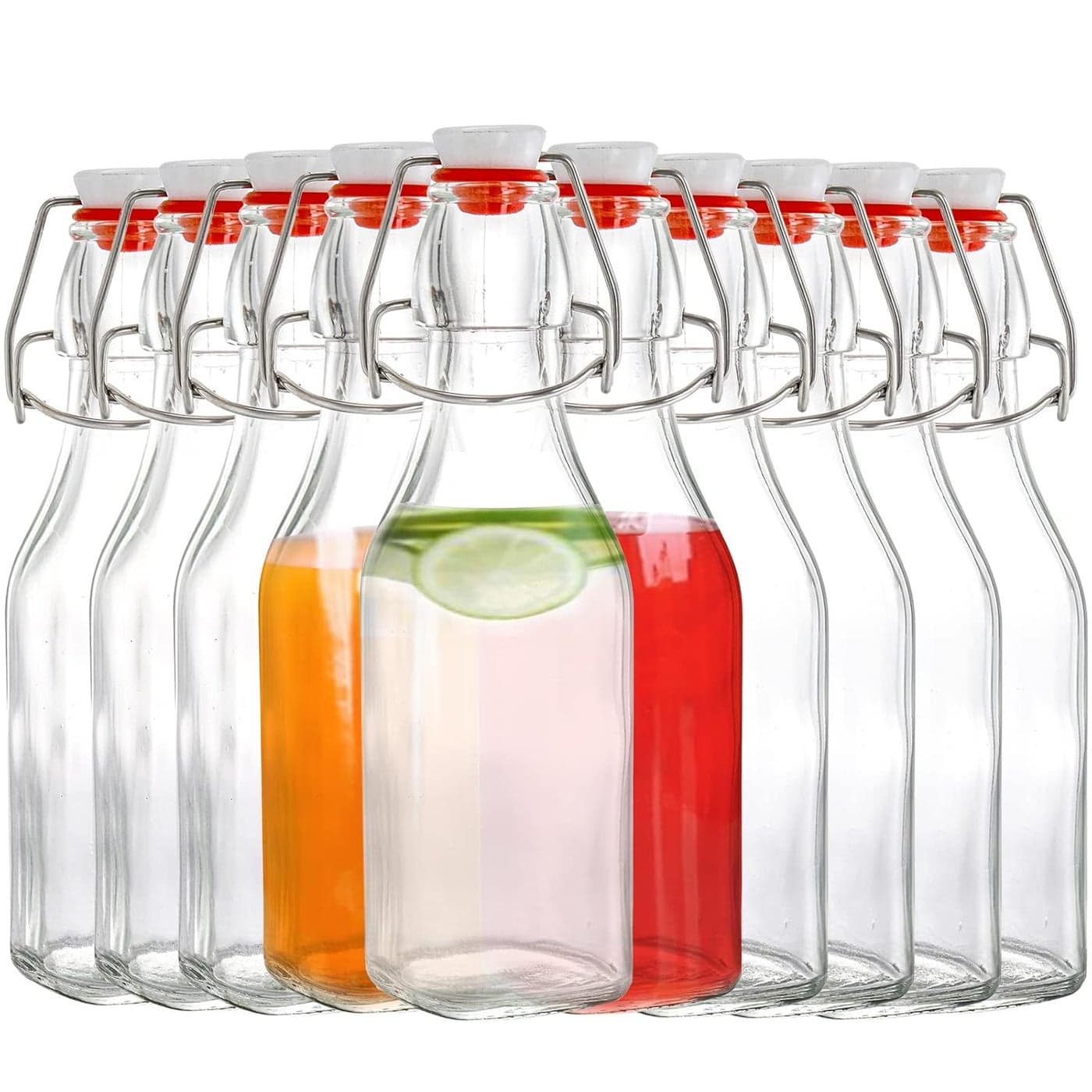 Mockery 250ML Swing Top Square Bottles with Leak Proof Easy Caps Glass Beer Bottles Flip Top Brewing Bottles For Kombucha Kefir Vanilla Extract Beer Set of 10