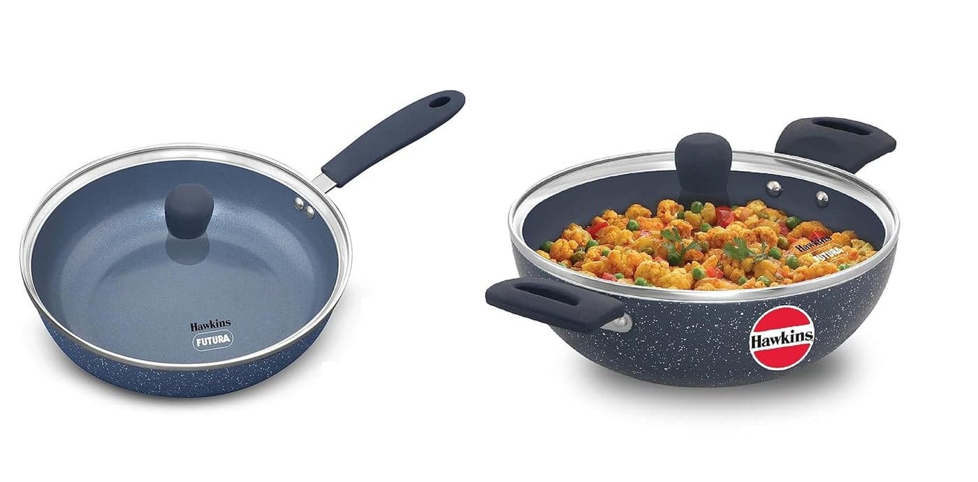 Hawkins Ceramic Nonstick Frying Pan, 24 cm and Kadhai 2.5 LTS, 2 Piece Combo Set