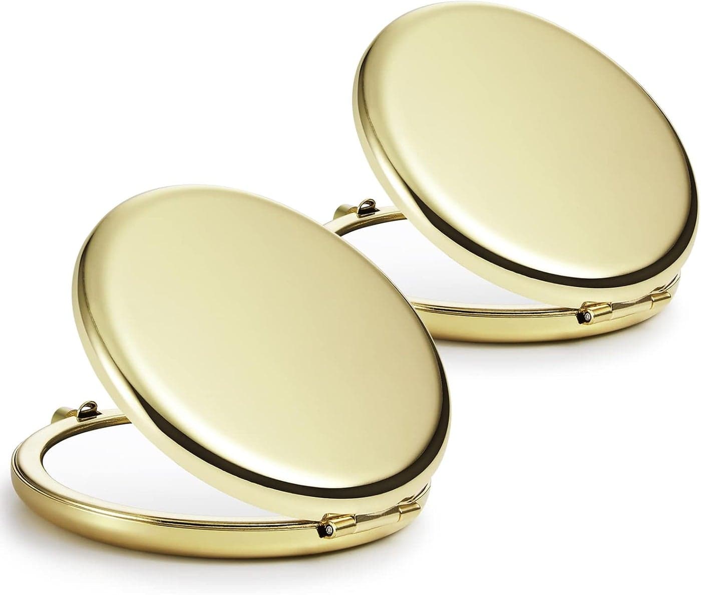 Compact Mirror Bulk, Set of 2 Double-Sided 1X/2X Magnifying Purse Pocket Makeup Mirrors(Round, Gold)