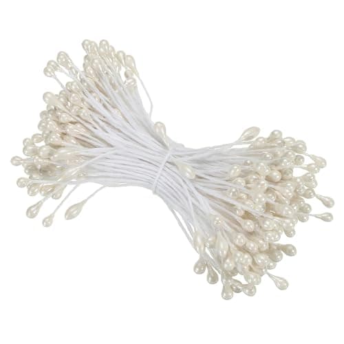 PATIKIL 3mm Double Heads Flower Stamen, 150 Pcs Artificial Flower Stamen Pistil Matt Pearl Floral Stamen for DIY Christmas Card Wedding Decoration, Cream White