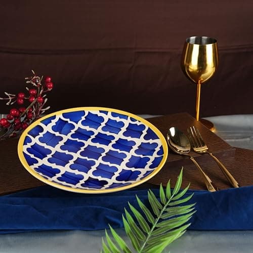 Caffeine Ceramic Handmade Stoneware Blue umrao Quarter Plate 7” (Set of 1 Microwave & Dishwasher Safe)