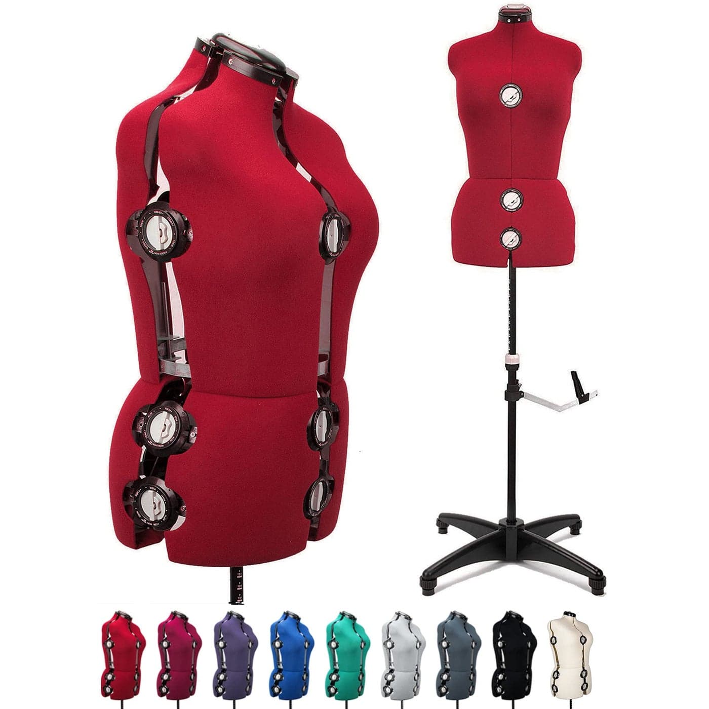 BHD BEAUTY Red 13 Dials Female Fabric Adjustable Mannequin Dress Form for Sewing Mannequin Body Torso with TriPod Stand Up to 70 Shoulder Height Medium