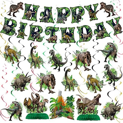 NICOWARM Dinosaur Birthday Party Decorations Set Includes Preassembled Happy Birthday Banner Dinosaur Hanging Swirl Honeycomb Centerpiece for Table Party Supplies for Home School