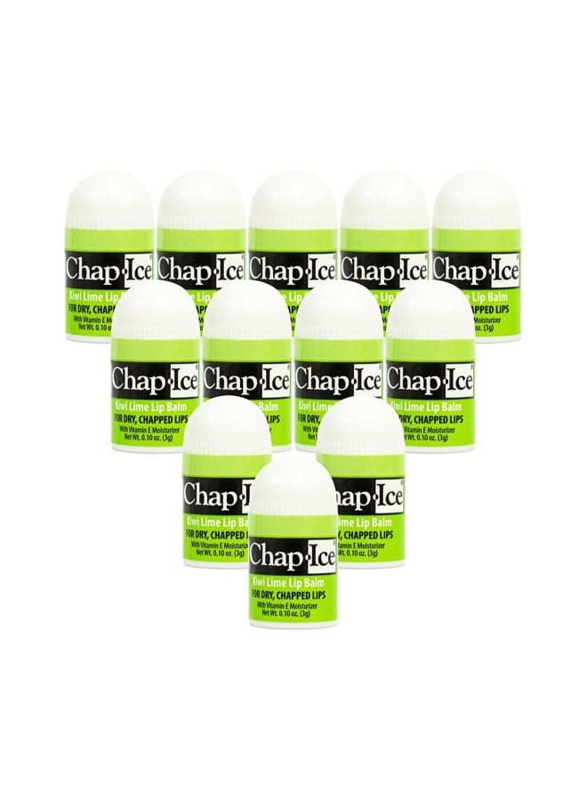 Chap-Ice® | 12-Count Mini Kiwi Lime Lip Balm | Lip Balm Pack Fortified with Vitamin E for Dry, Cracked Lips | Made in USA | 12-Count Mini Lip Balm with Kiwi Lime Flavor (0.10oz/3g Each)
